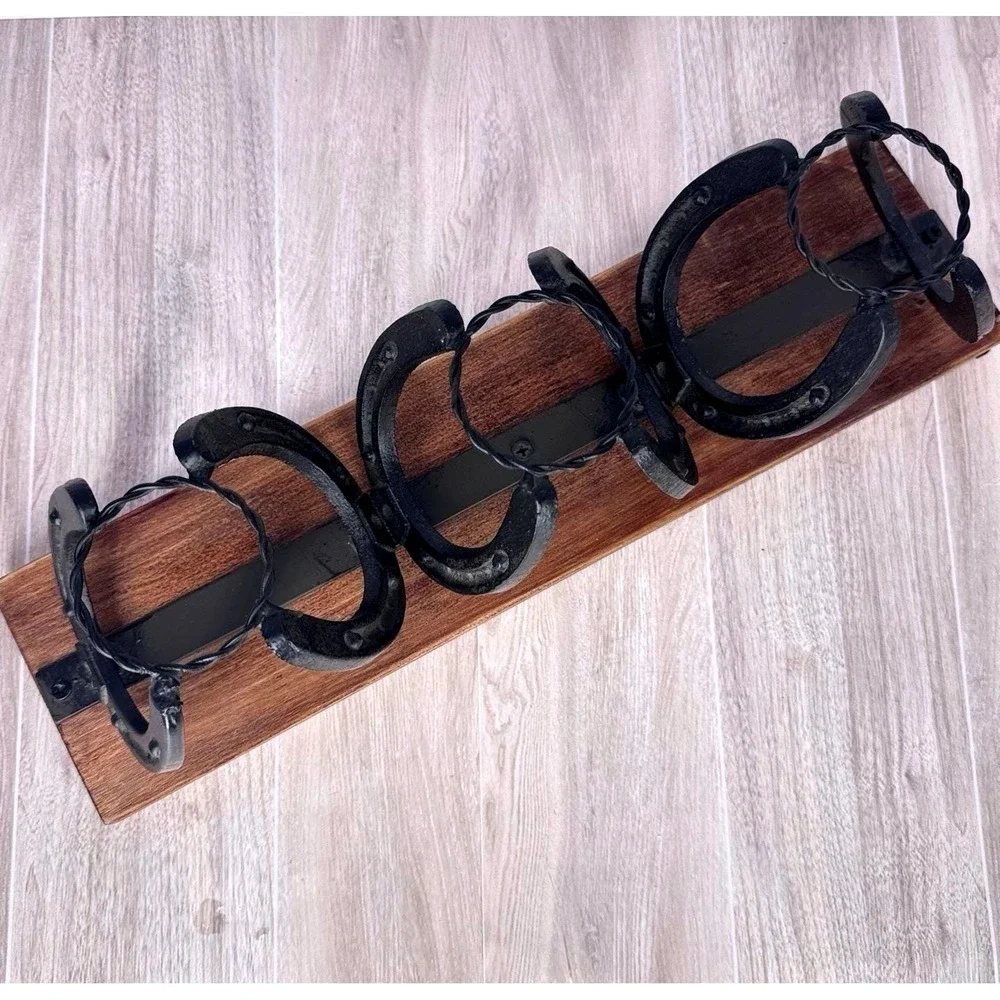 Rustic Horseshoe Candle Holder Cast Iron Wood‎ Base Western Farmhouse Decor